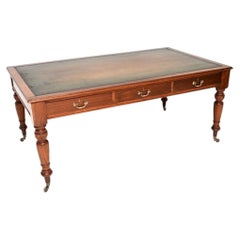 Large Antique Victorian Solid Walnut Library Table / Desk