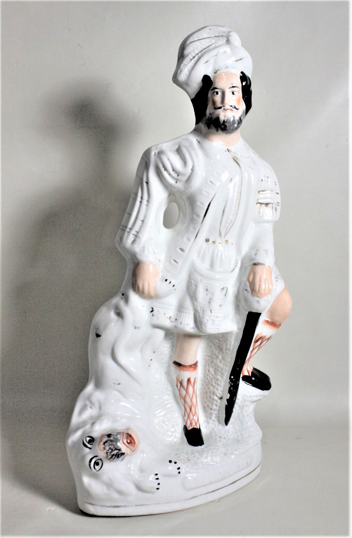 19th Century Large Antique Victorian Staffordshire Hand Painted Figurine 'The Lion Slayer' For Sale