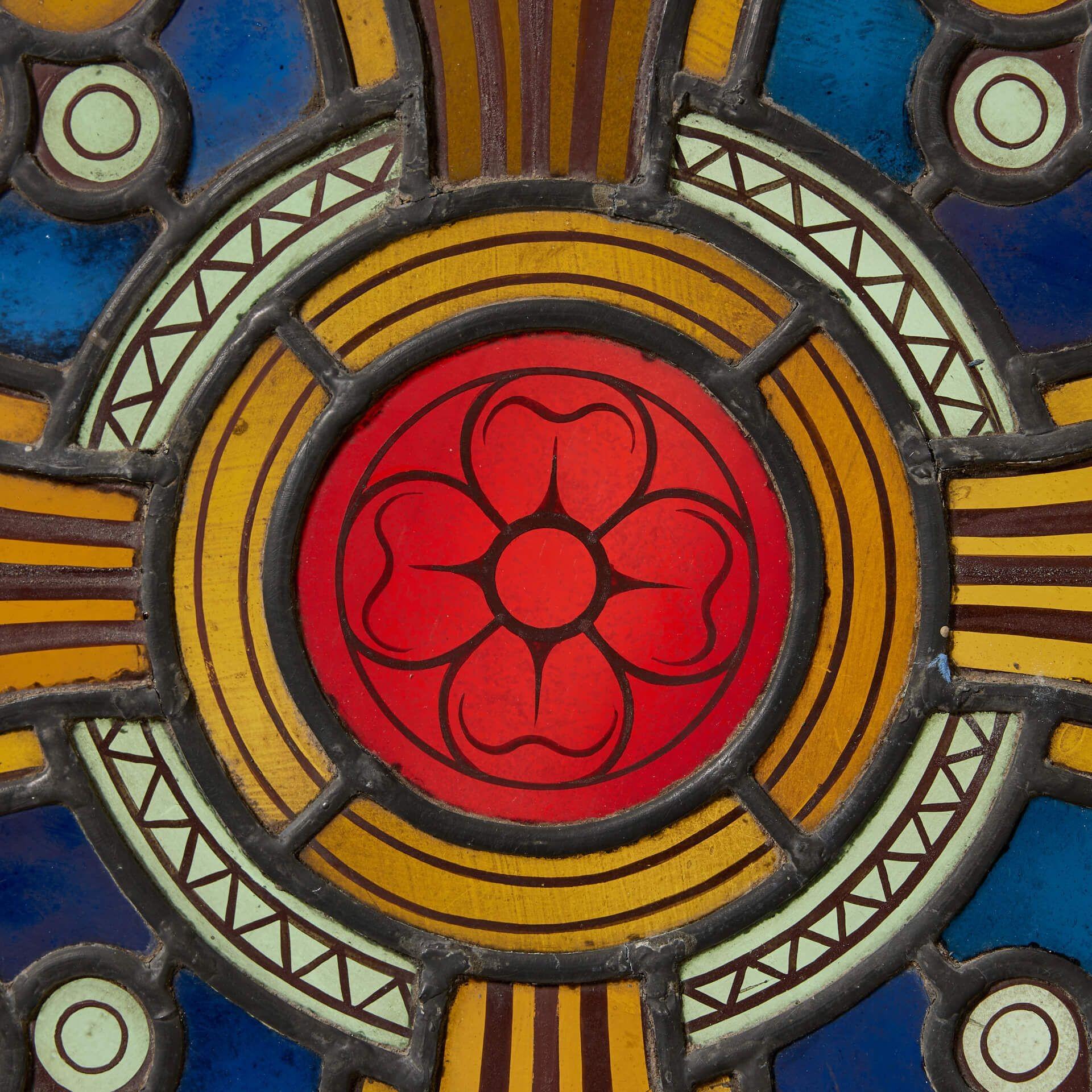 English Large Antique Victorian Stained Glass Roundel Window For Sale