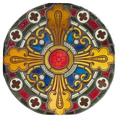 Large Antique Victorian Stained Glass Roundel Window