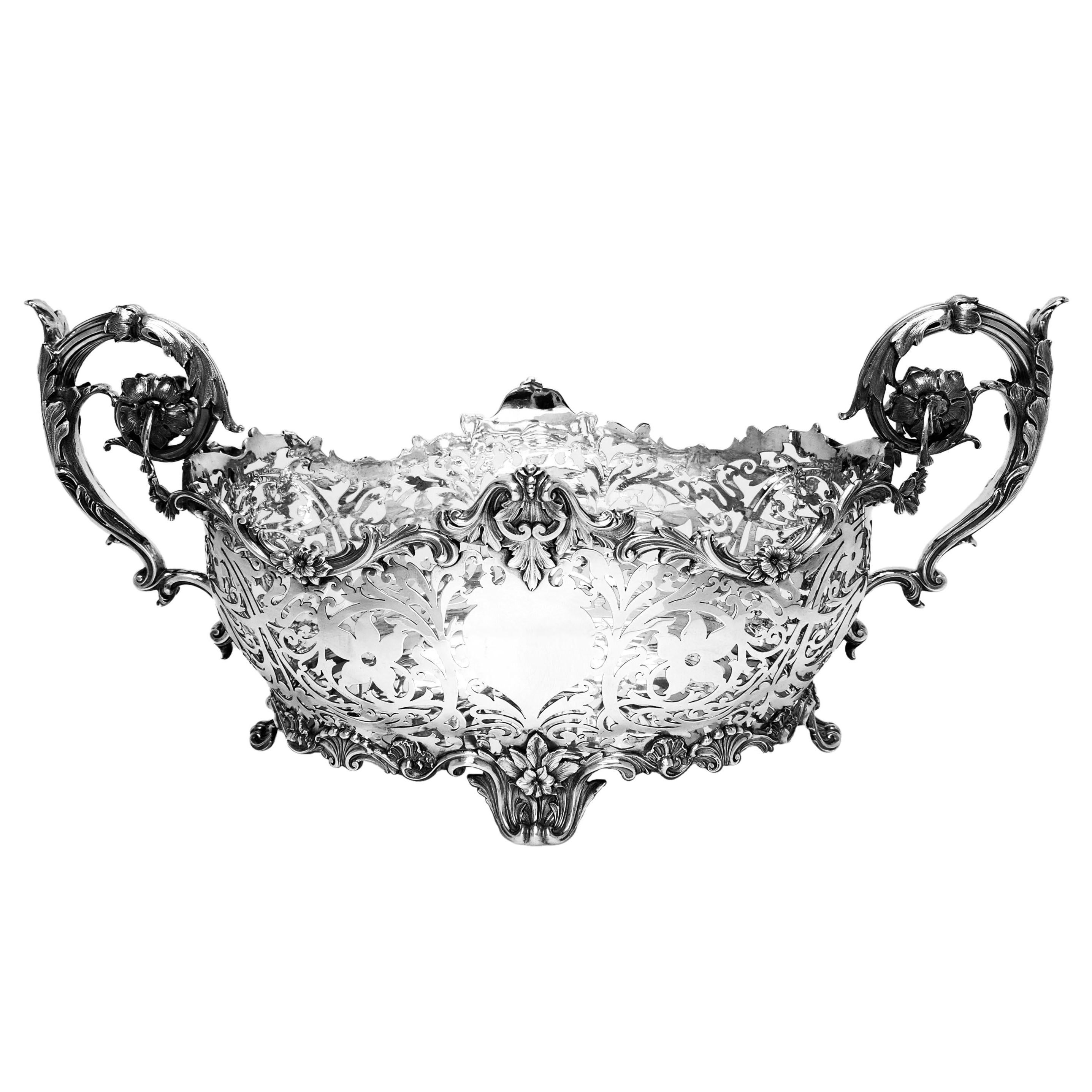 Gran cesta victoriana antigua de plata de ley 1899 Barnards en venta