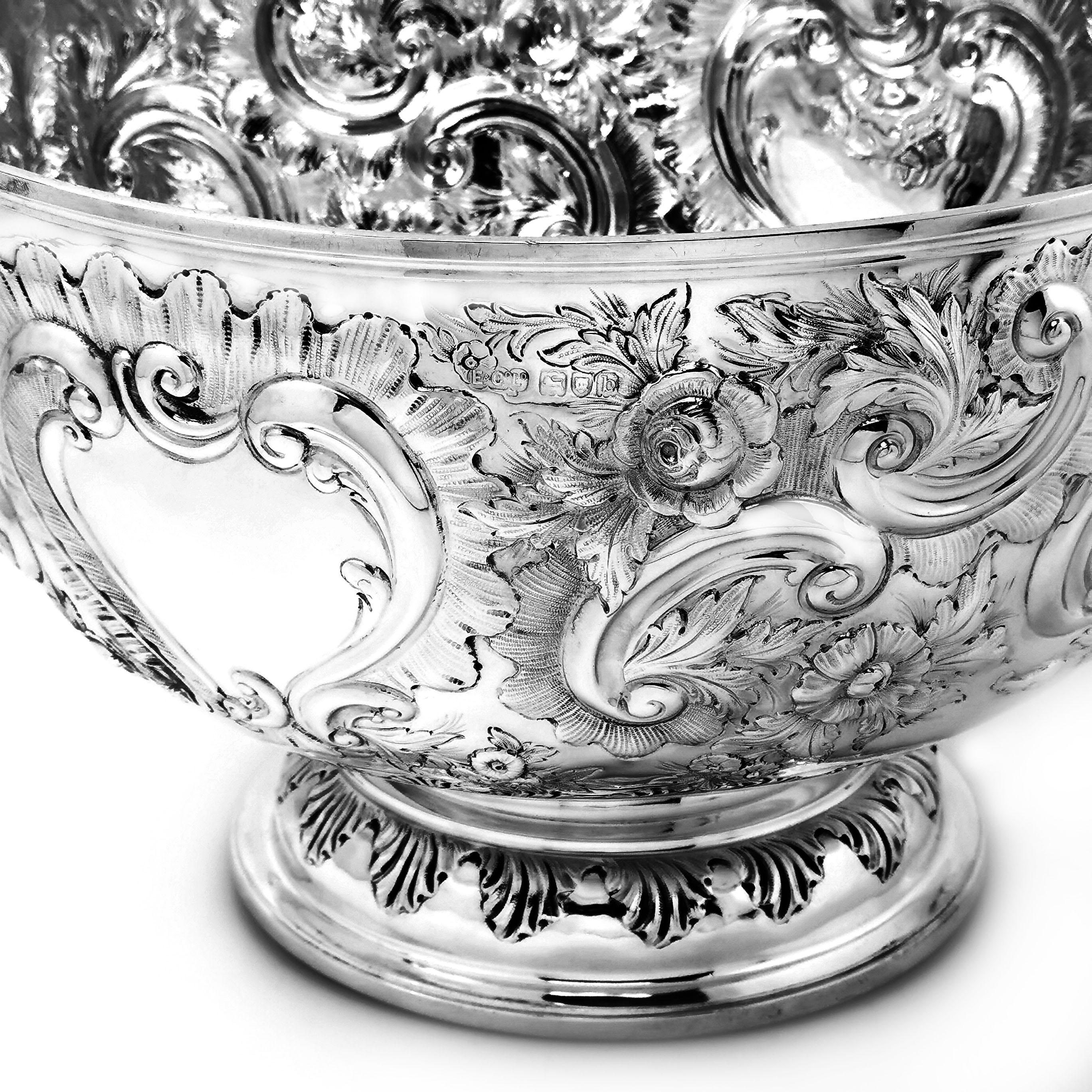 English Large Antique Victorian Sterling Silver Bowl 1897 Punch Champagne Cooler