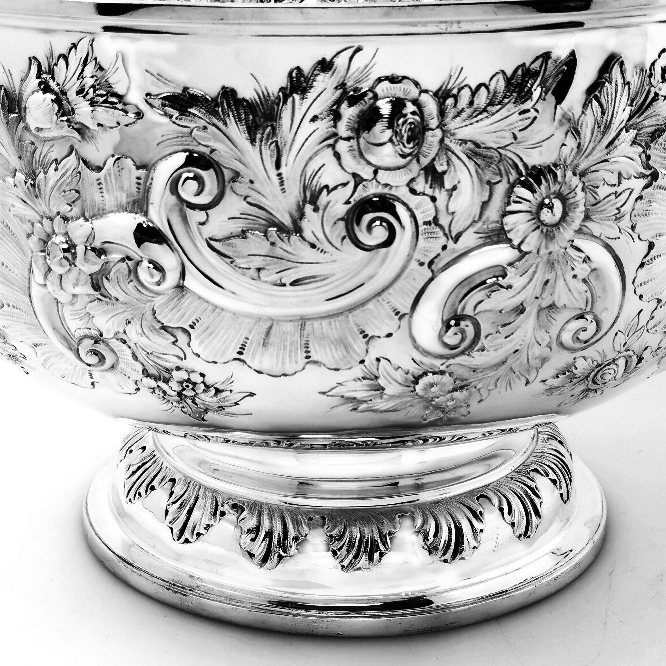 Large Antique Victorian Sterling Silver Bowl 1897 Punch Champagne Cooler In Good Condition In London, GB