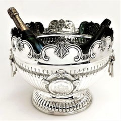 Large Antique Victorian Sterling Silver Bowl / Champagne Wine Cooler, 1893