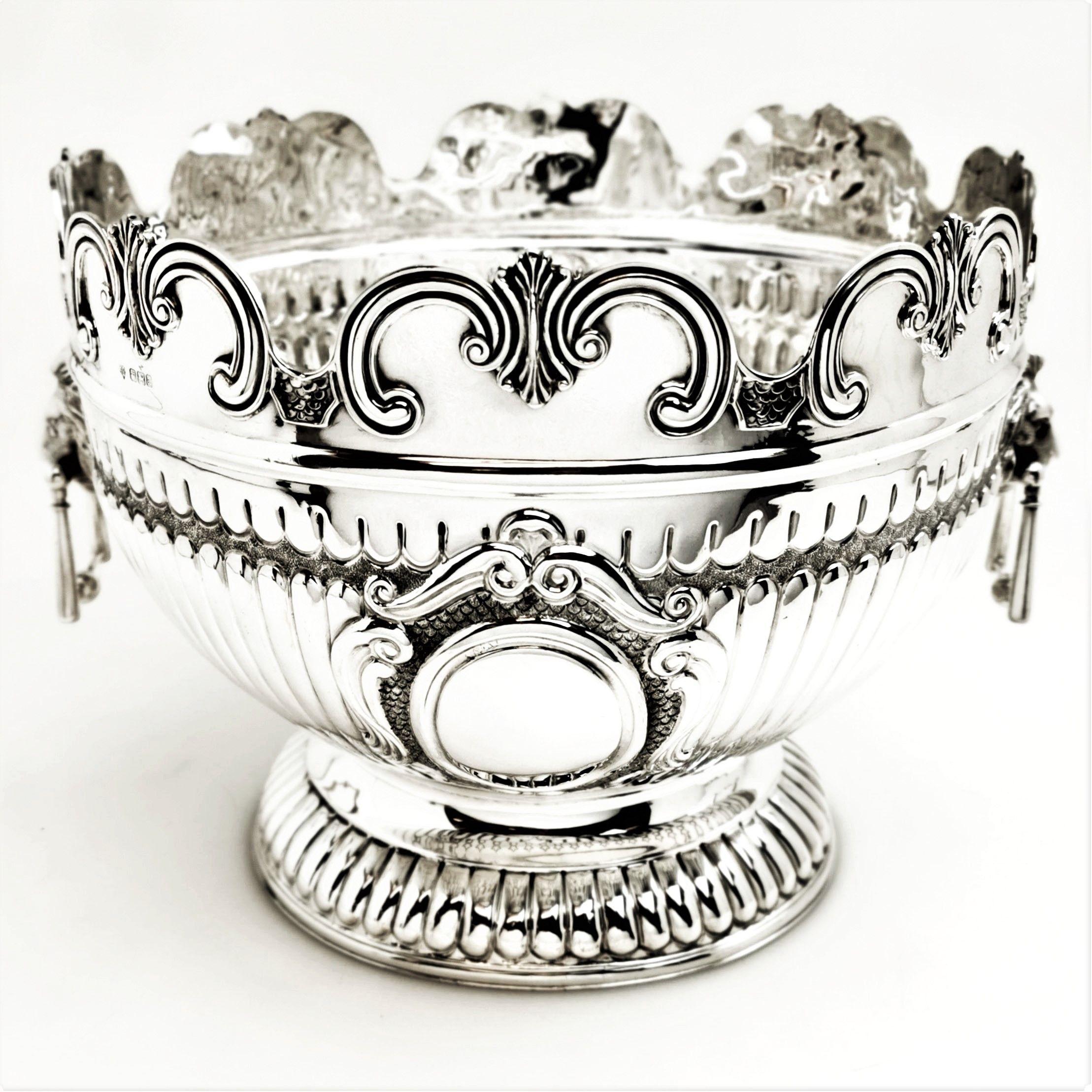 Large Antique Victorian Sterling Silver Bowl / Champagne Wine Cooler, 1893 In Good Condition In London, GB