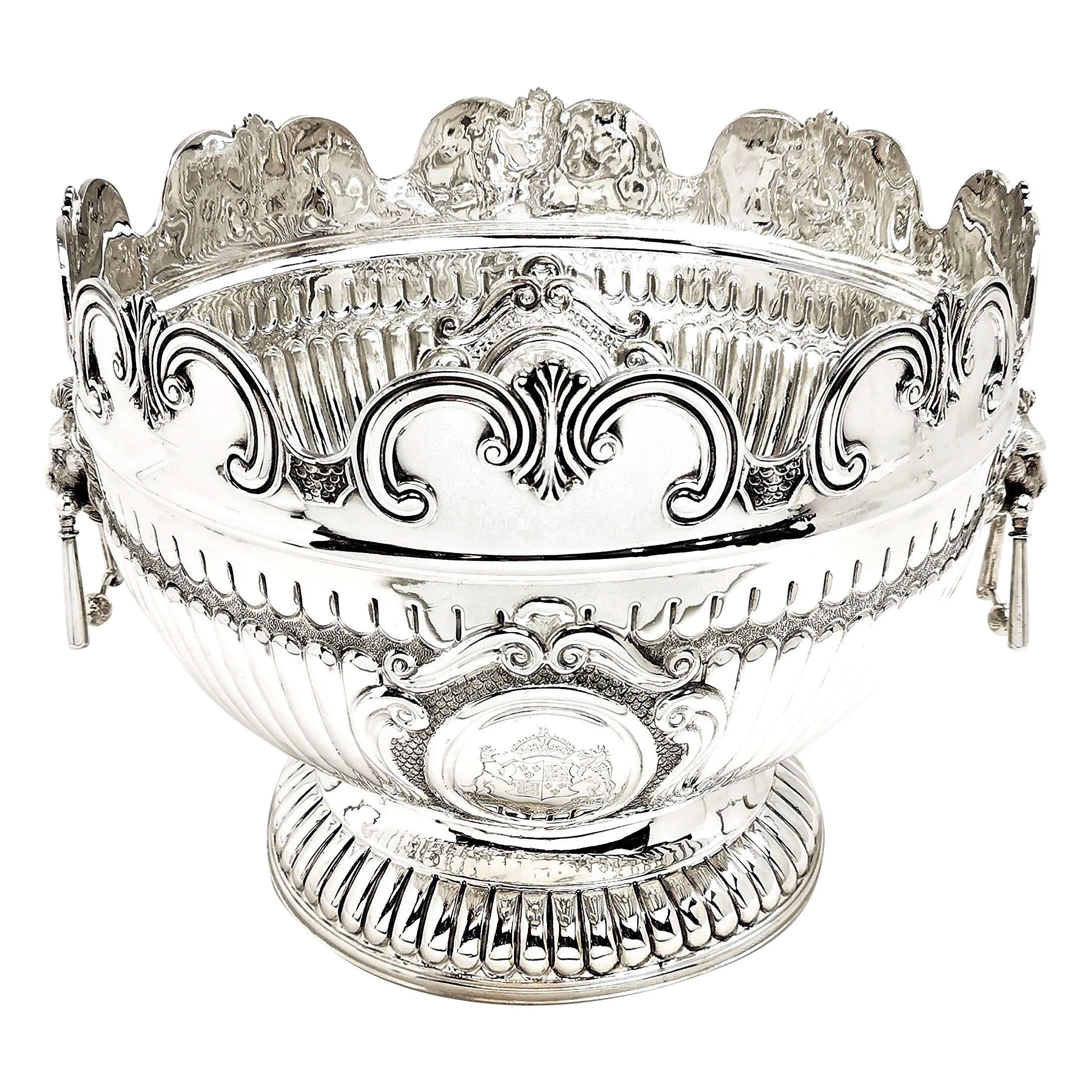 Large Antique Victorian Sterling Silver Bowl / Champagne Wine Cooler, 1893