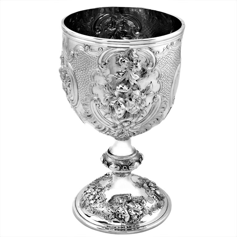 English Large Antique Victorian Sterling Silver Cup / Goblet, 1863