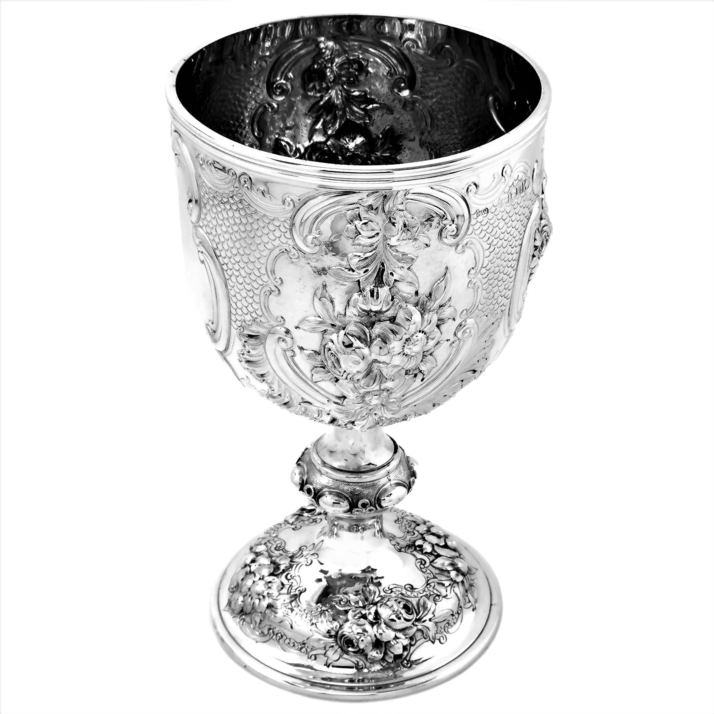 English Large Antique Victorian Sterling Silver Cup / Goblet, 1863