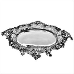 Grand plat / bol victorien ancien en argent sterling représentant des fruits, pièce maîtresse, 1883