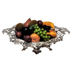 Grand plat / bol victorien ancien en argent sterling représentant des fruits, pièce maîtresse, 1883