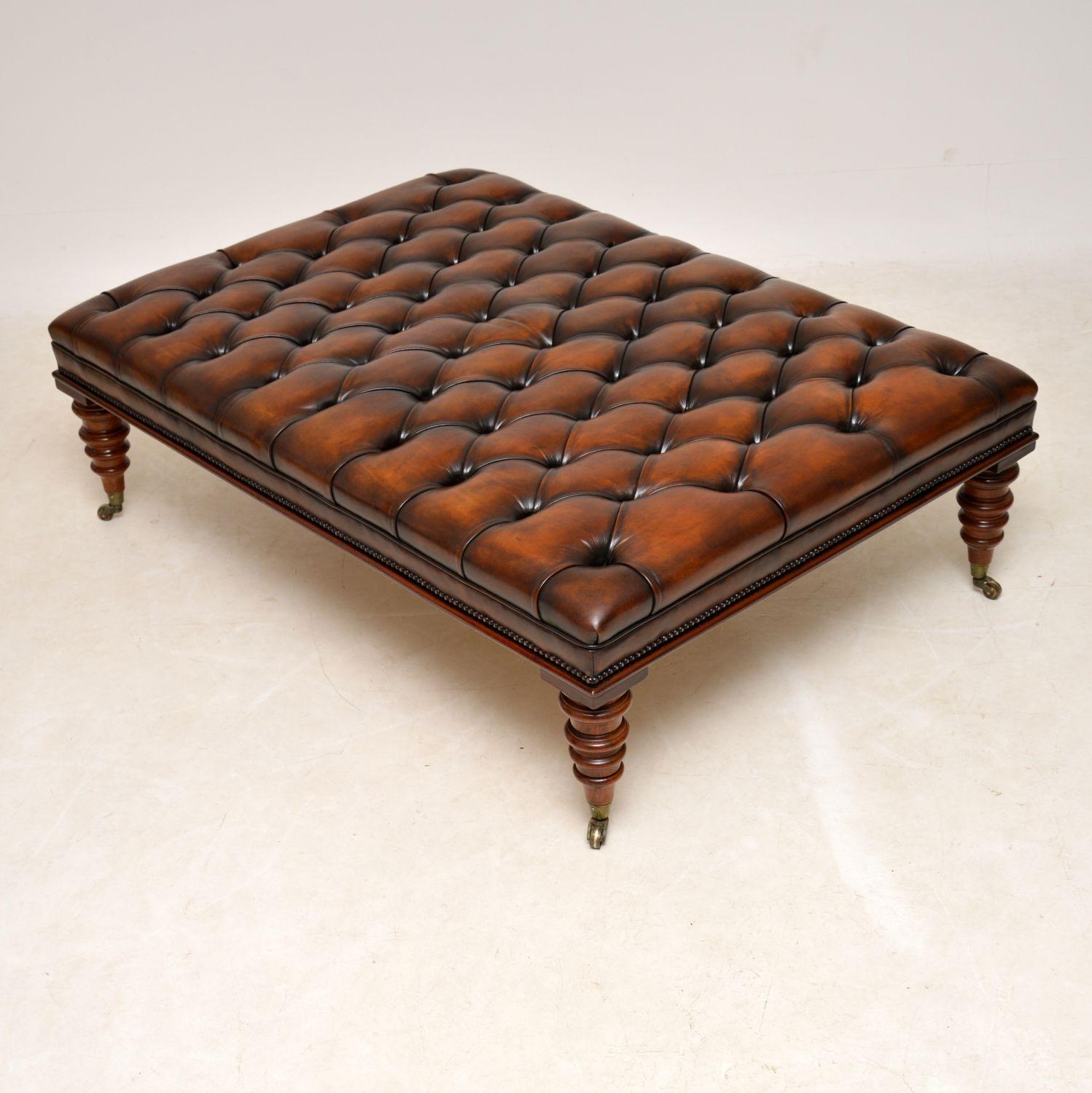 Large Antique Victorian Style Deep Buttoned Leather Stool / Coffee Table In New Condition In London, GB
