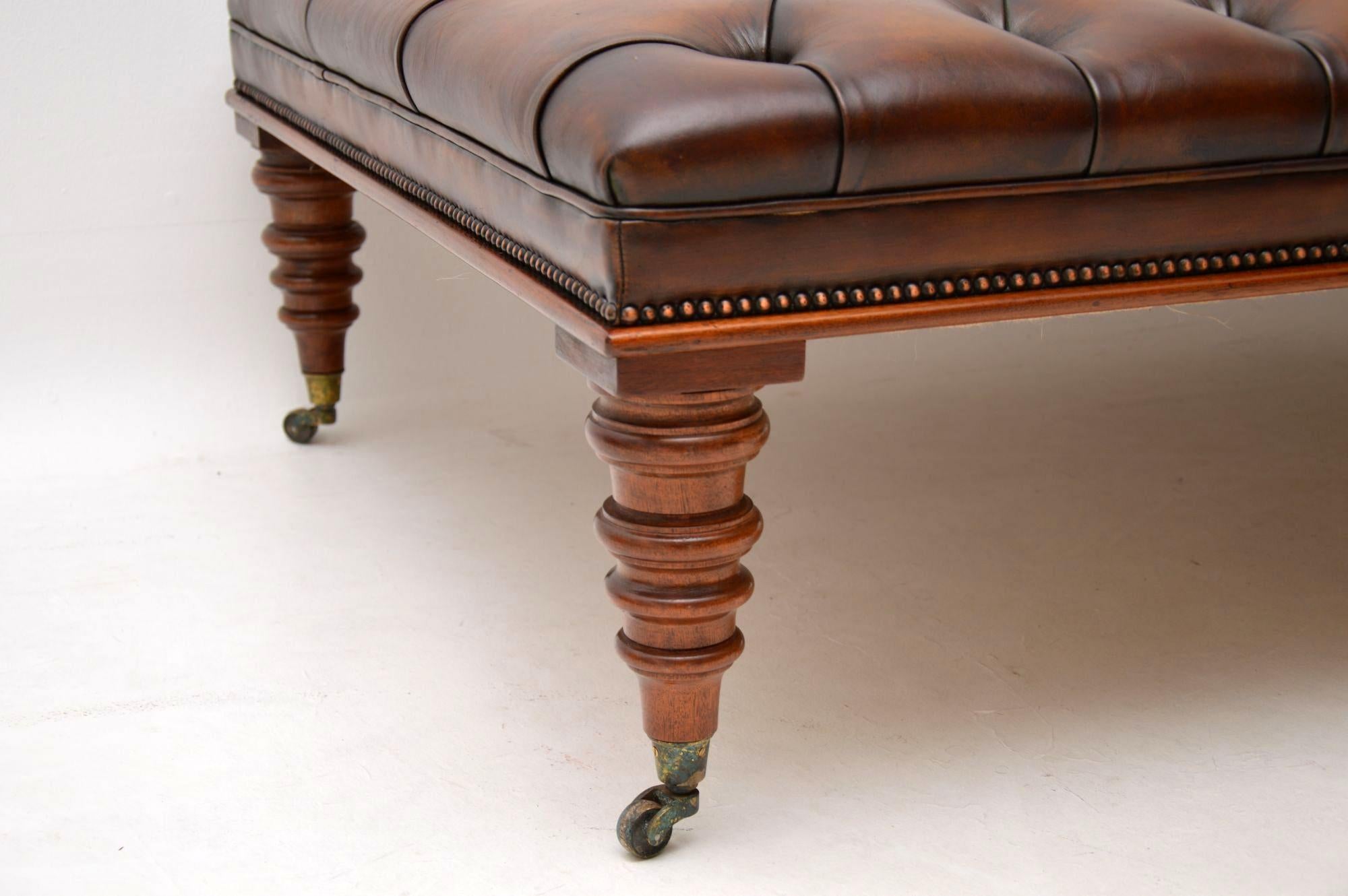 Large Antique Victorian Style Leather and Mahogany Stool / Coffee Table 2
