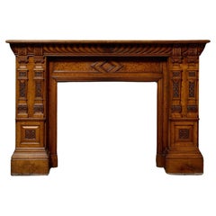 Large Antique Victorian Style Oak Fireplace