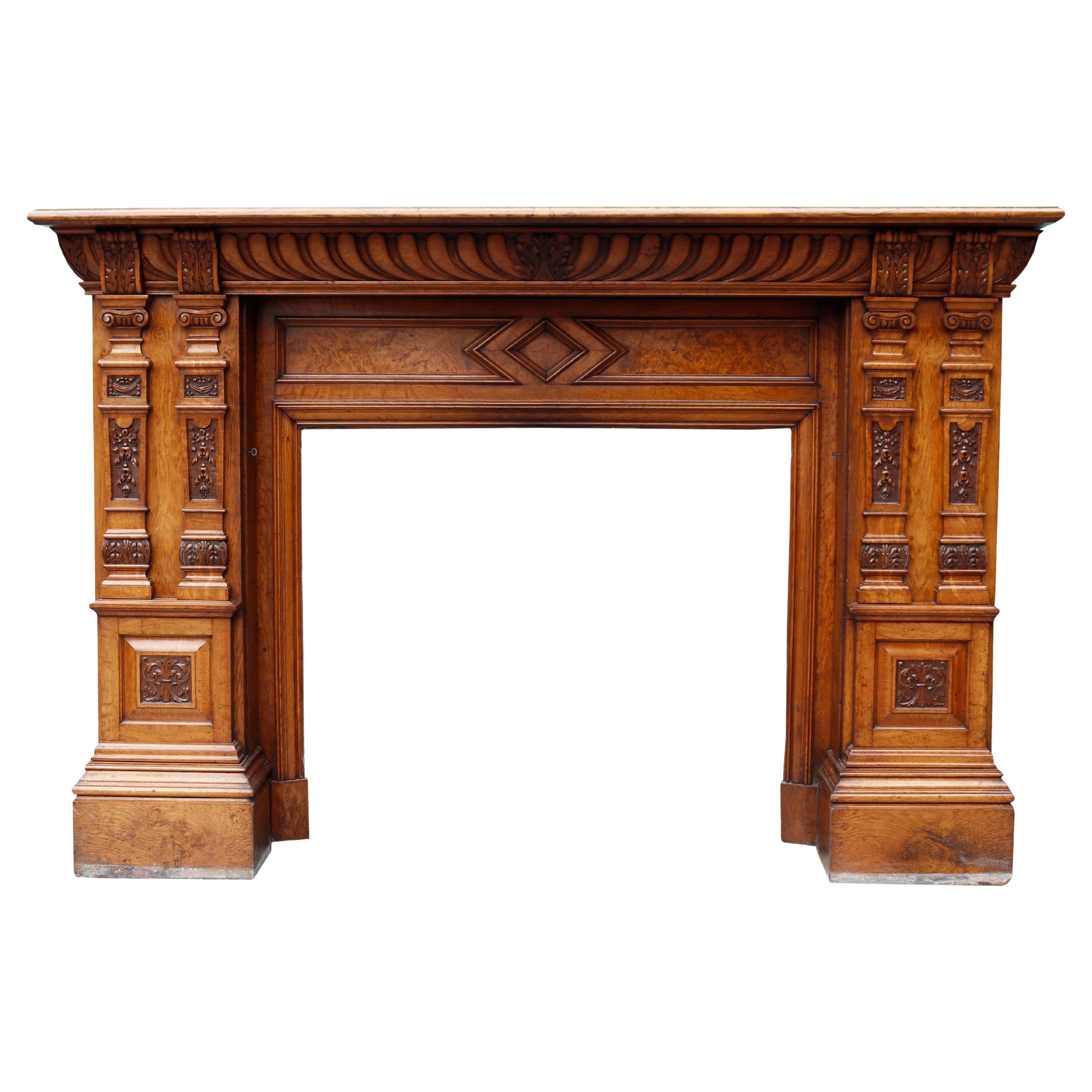Large Antique Victorian Style Oak Fireplace Surround For Sale