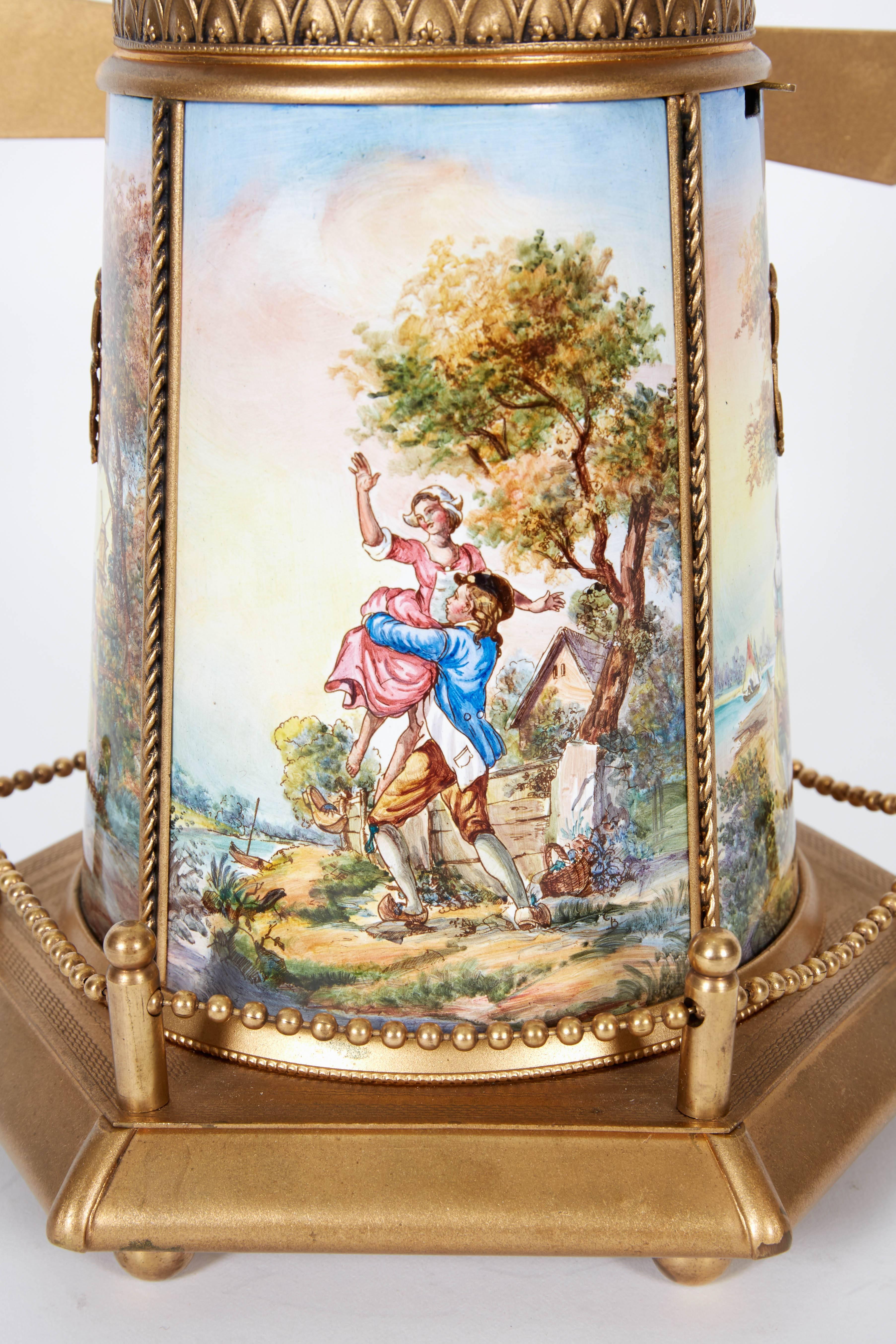 Große Antike Wiener Österreichische Emaille und Bronze Windmühle Schmuckkästchen 4