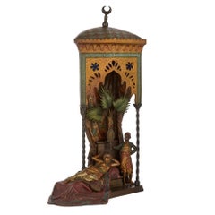 Large Antique Viennese Cold-Painted Bronze Lamp of a Princess by Bergman