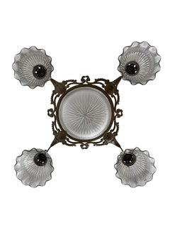 Large Antique Vintage Brass Holophane Ceiling Chandelier Pendant Light Lamp