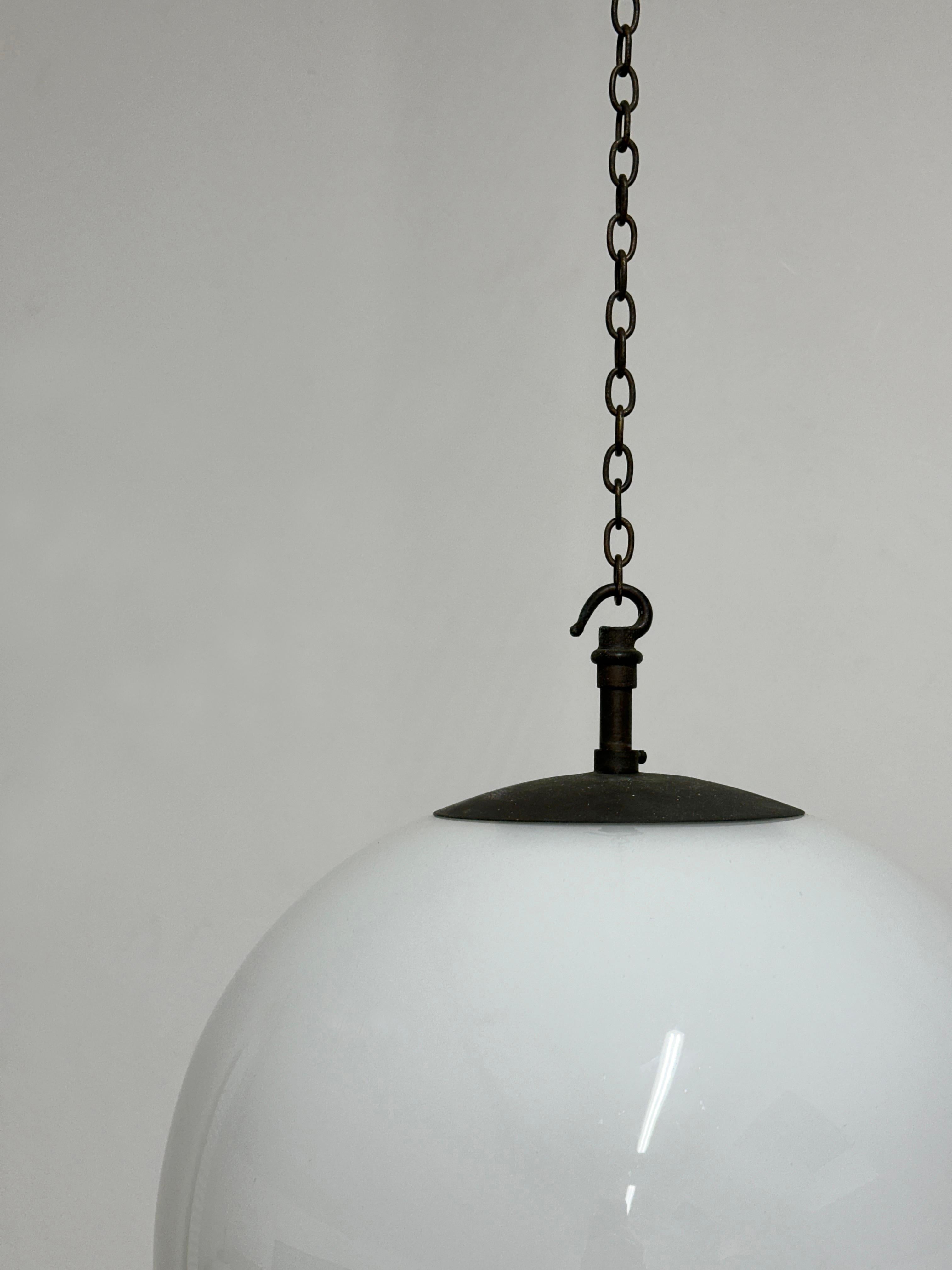 20th Century Large Antique Vintage Church Opaline Milk Glass Globe Ceiling Pendant Light Lamp For Sale