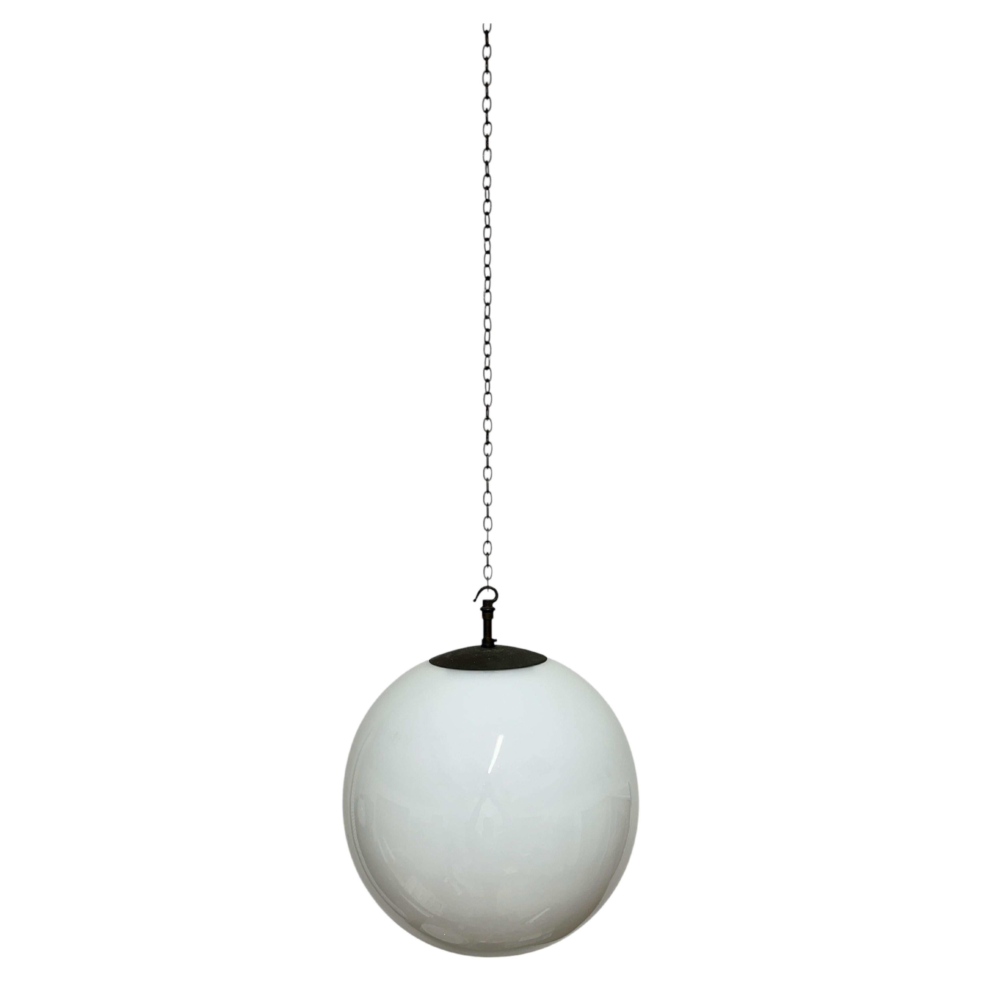 Large Antique Vintage Church Opaline Milk Glass Globe Ceiling Pendant Light Lamp