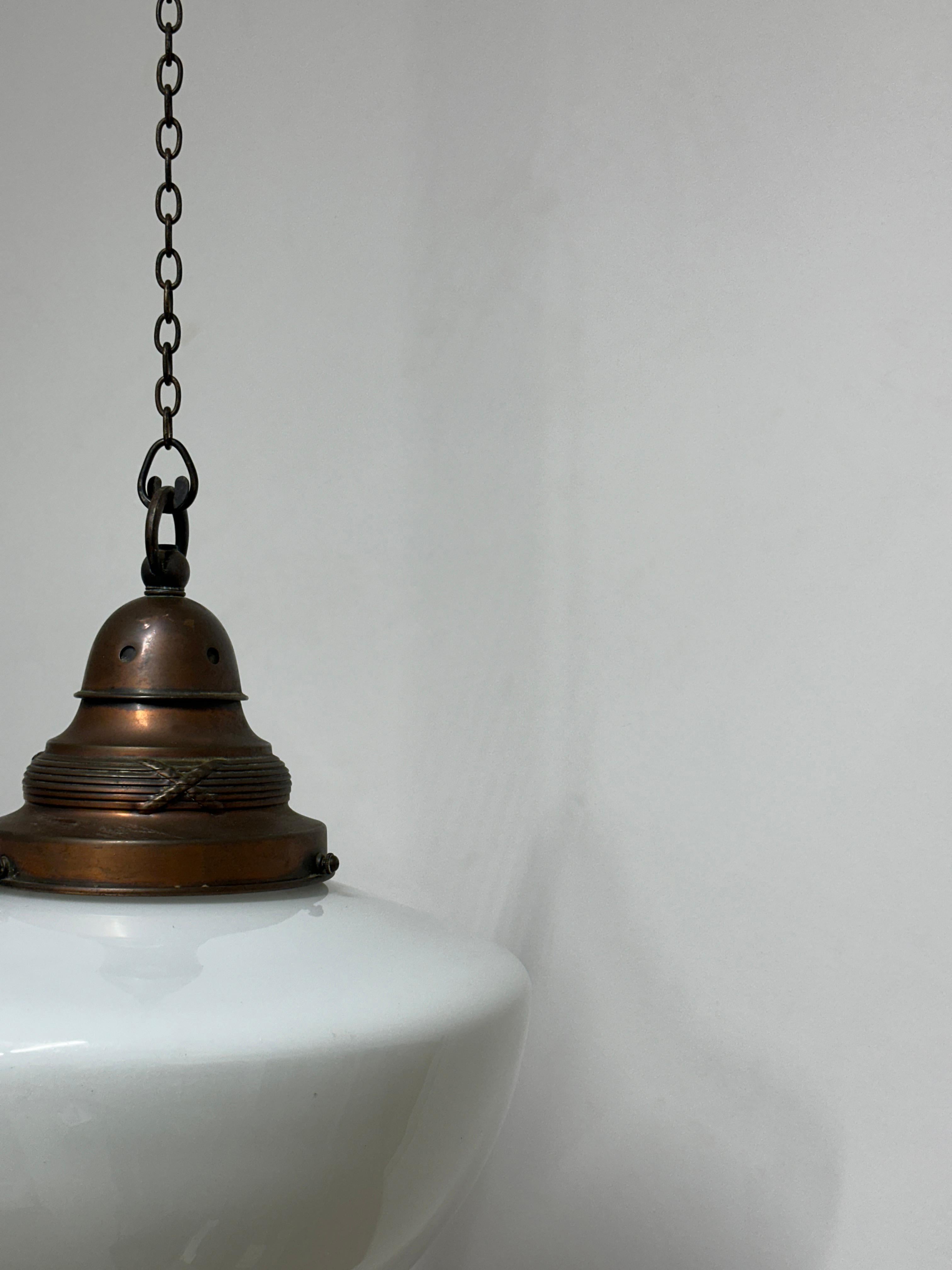 British Large Antique Vintage Church Opaline Milk White Glass Ceiling Pendant Light Lamp