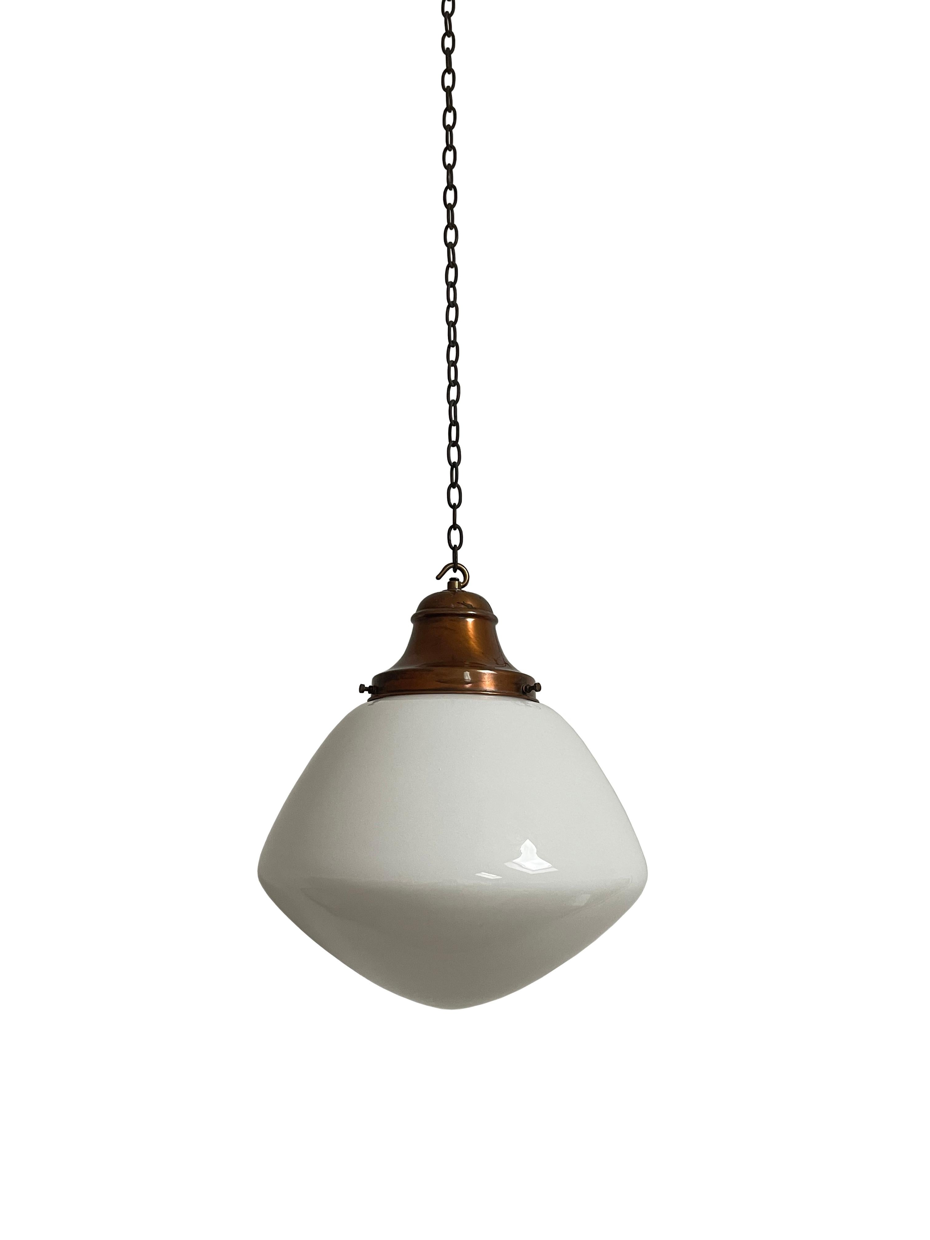 Large Antique Vintage Church Opaline Milk White Glass Ceiling Pendant Light Lamp In Good Condition For Sale In Sale, GB