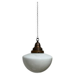 Large Antique Vintage Church Opaline Milk White Glass Ceiling Pendant Light Lamp