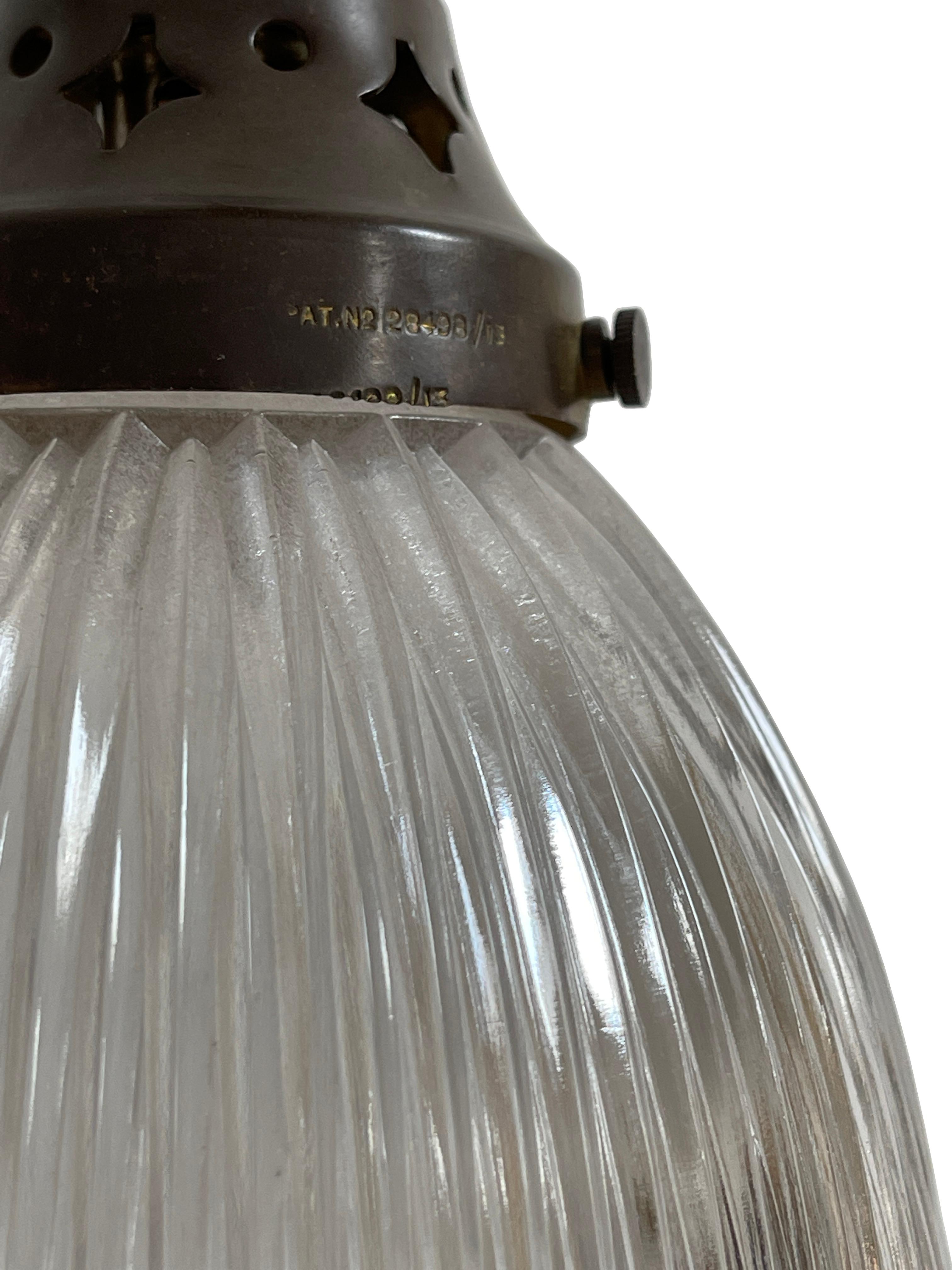 Brass Large Antique Vintage Holophane Ceiling Chandelier Pendant Lamp Wall Light Set For Sale