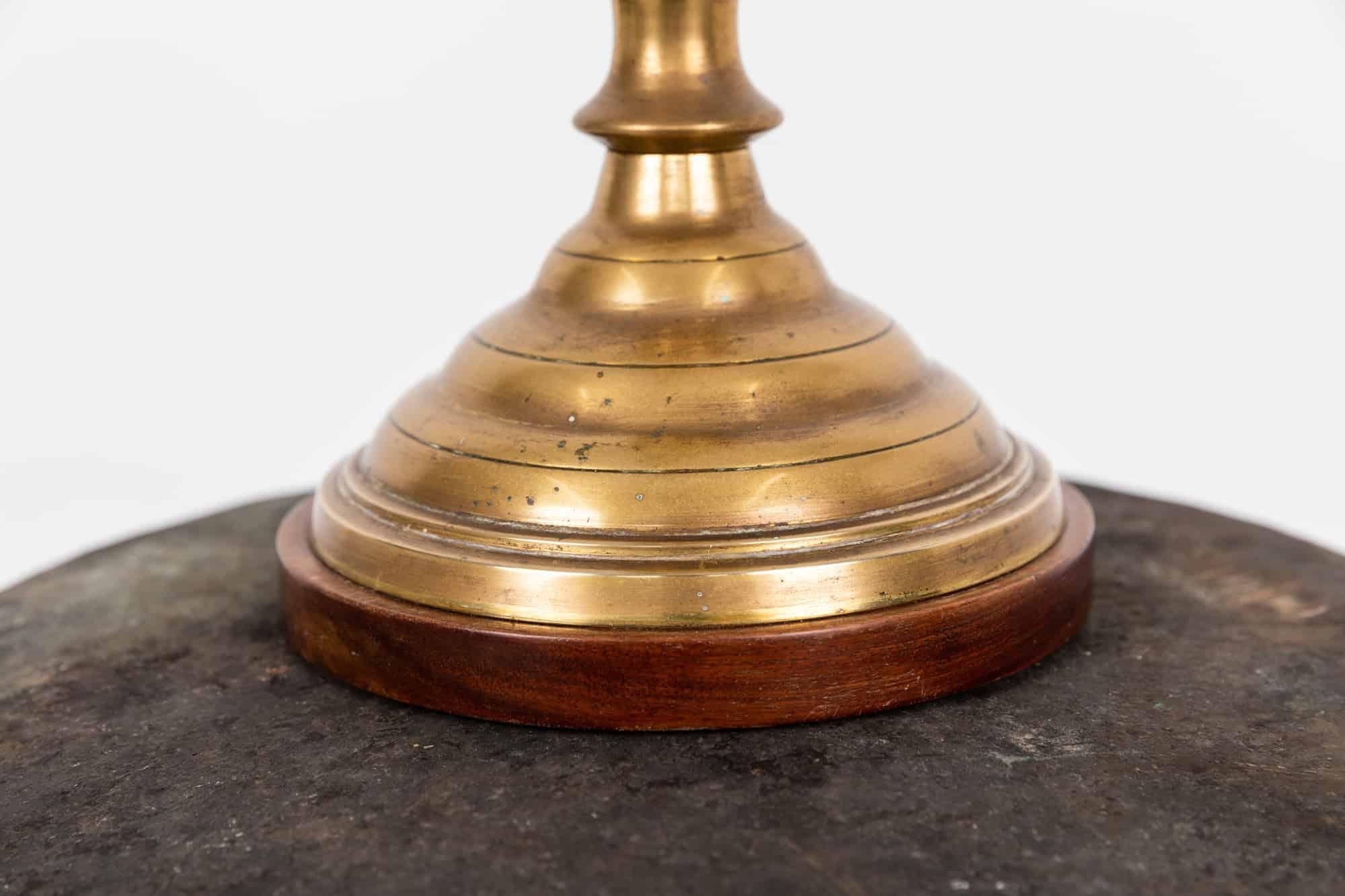 Arts and Crafts Large Antique Vintage Industrial Brass Turned Column Desk Table Lamp, circa 1900 For Sale