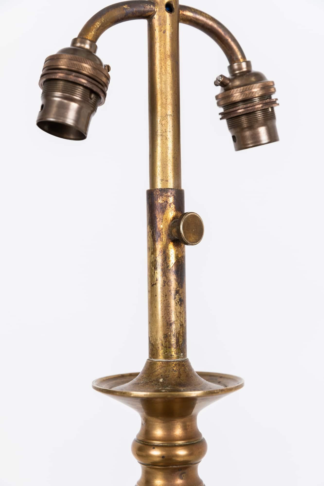 English Large Antique Vintage Industrial Brass Turned Column Desk Table Lamp, circa 1900 For Sale