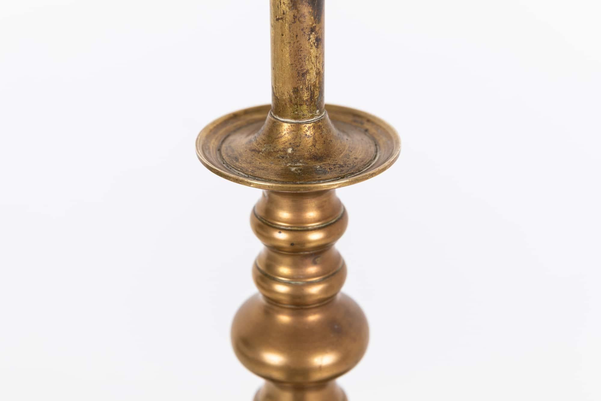Large Antique Vintage Industrial Brass Turned Column Desk Table Lamp, circa 1900 In Fair Condition For Sale In London, GB
