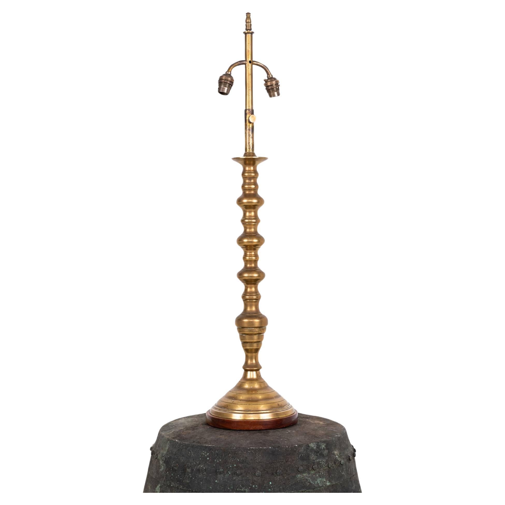 Large Antique Vintage Industrial Brass Turned Column Desk Table Lamp, circa 1900 For Sale