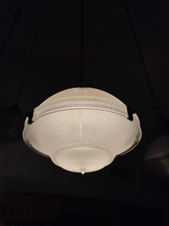 Large Antique Vintage Industrial Holophane Glass Ceiling Pendant Light Lamp