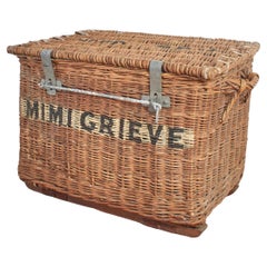 Gran cesta de mimbre antigua de mimbre para guardar accesorios de cine Caja baúl