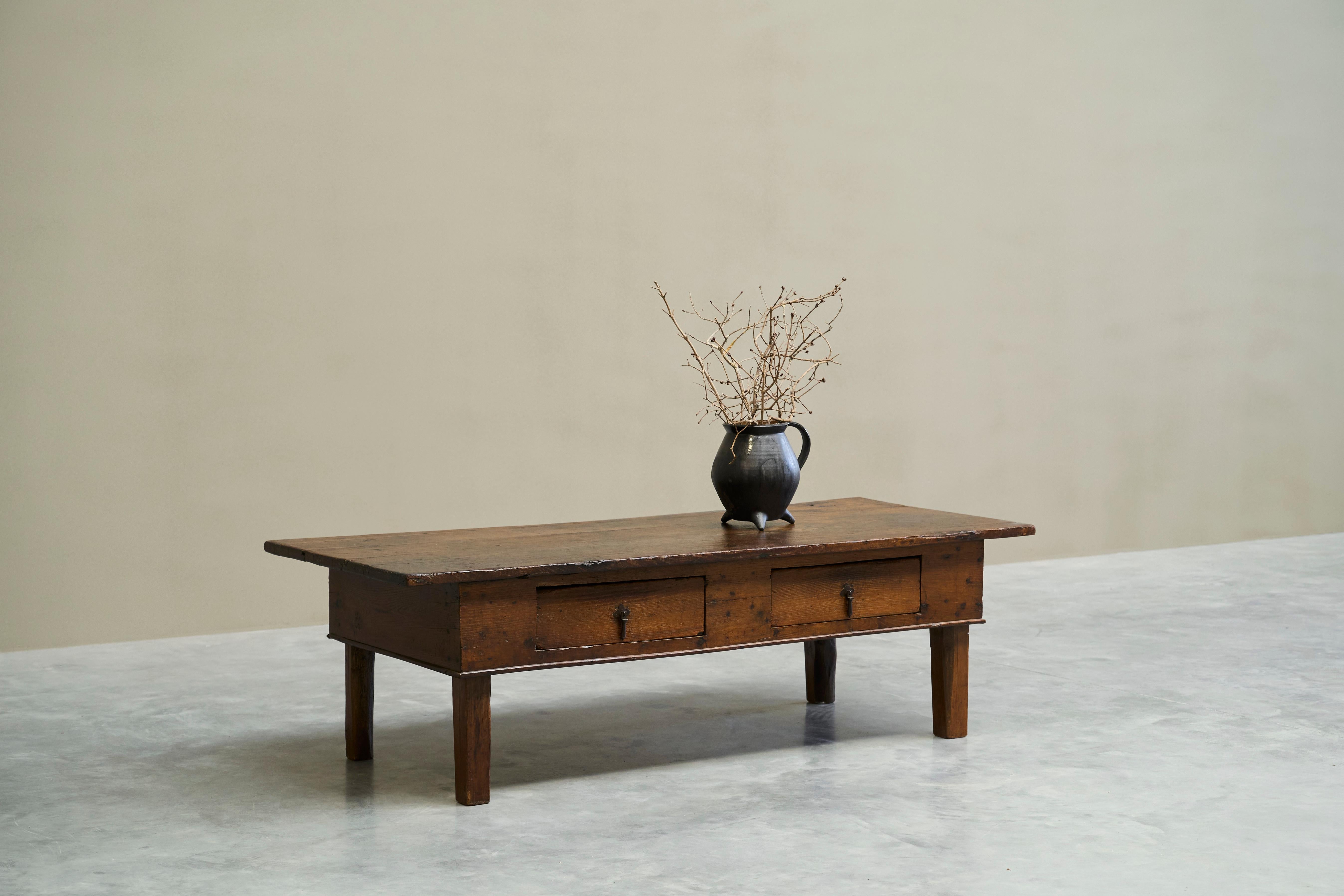 Hand-Crafted Large Antique Wabi Sabi Style Coffee Table in Oak For Sale