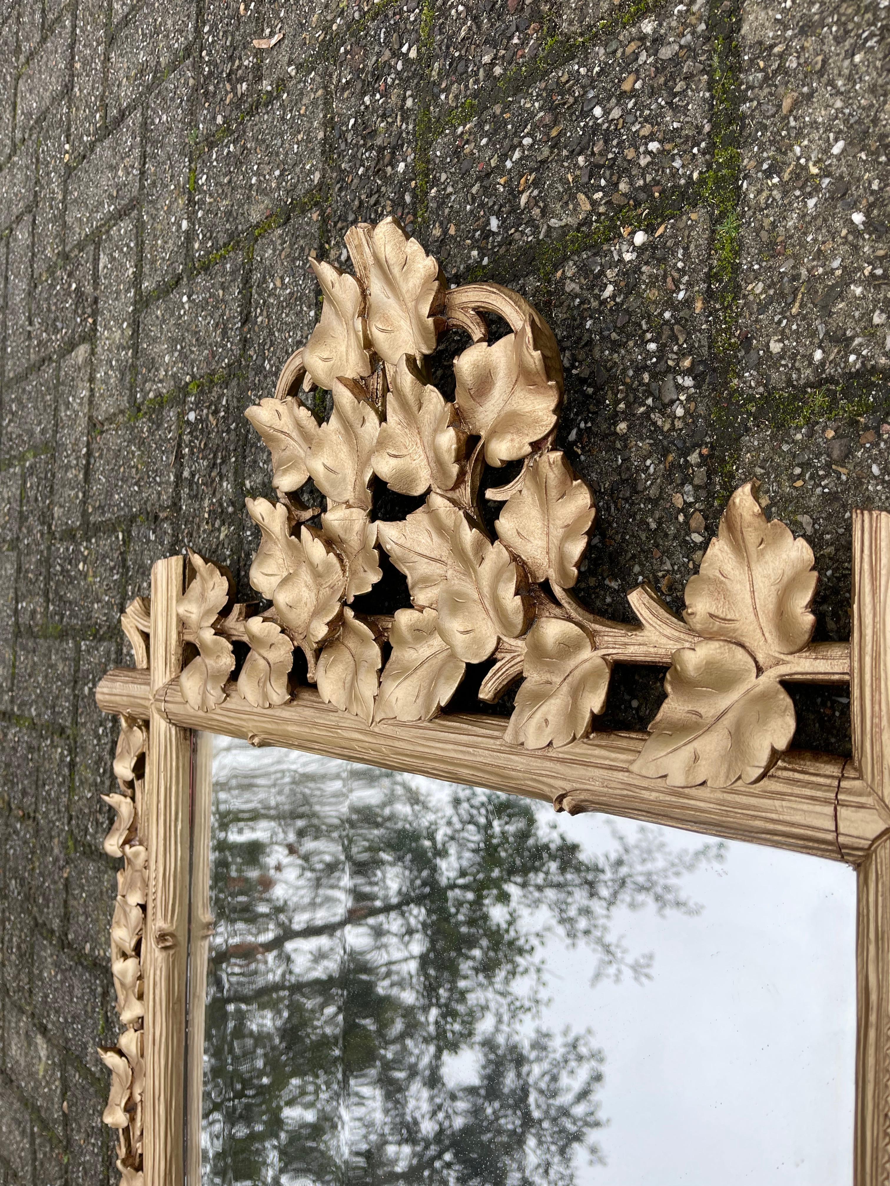 Large Antique Wall Mirror in a Stunning Hand Carved Frame with Branches & Leafs For Sale 4