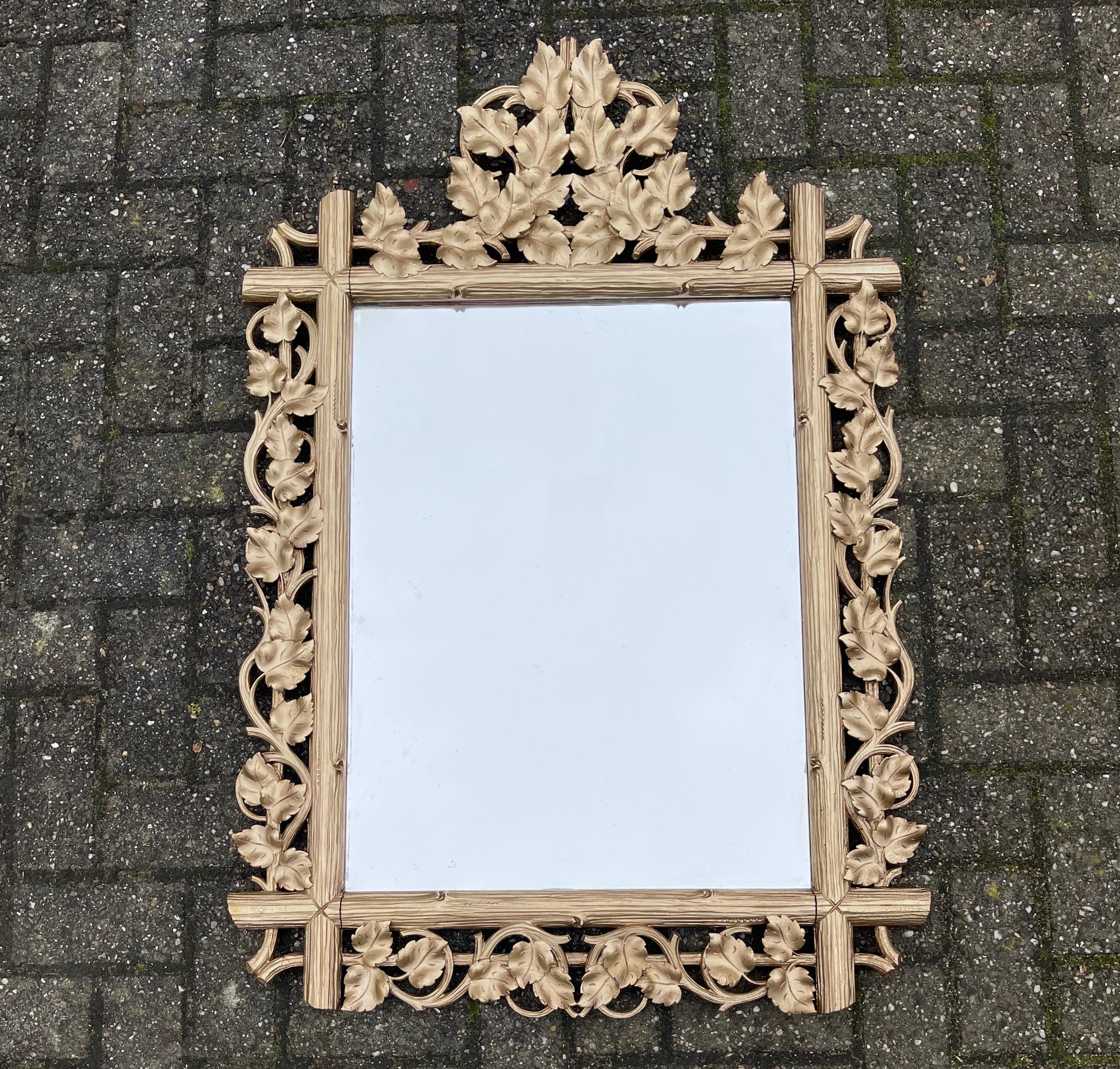 Large Antique Wall Mirror in a Stunning Hand Carved Frame with Branches & Leafs For Sale 5