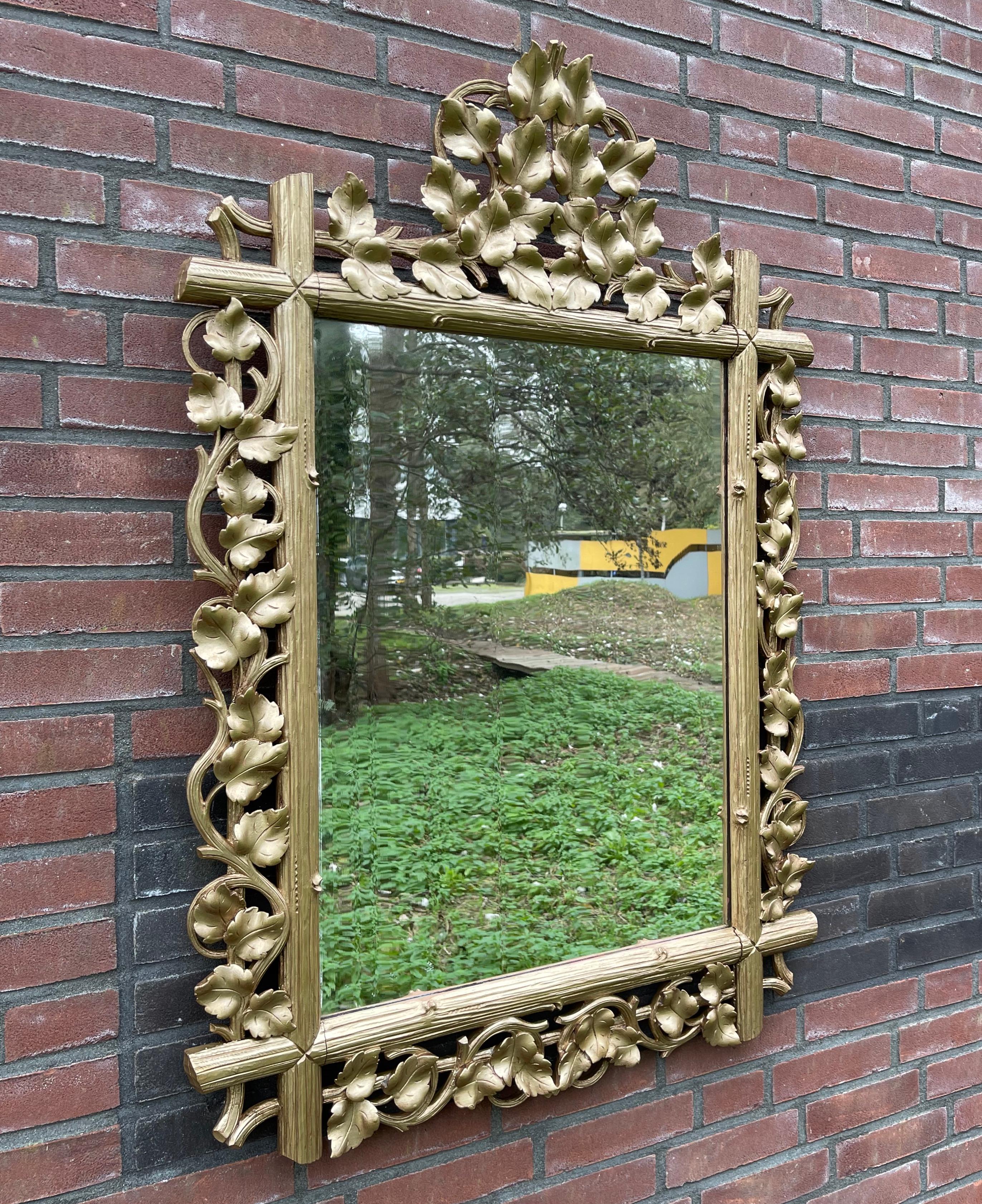 Large Antique Wall Mirror in a Stunning Hand Carved Frame with Branches & Leafs For Sale 6
