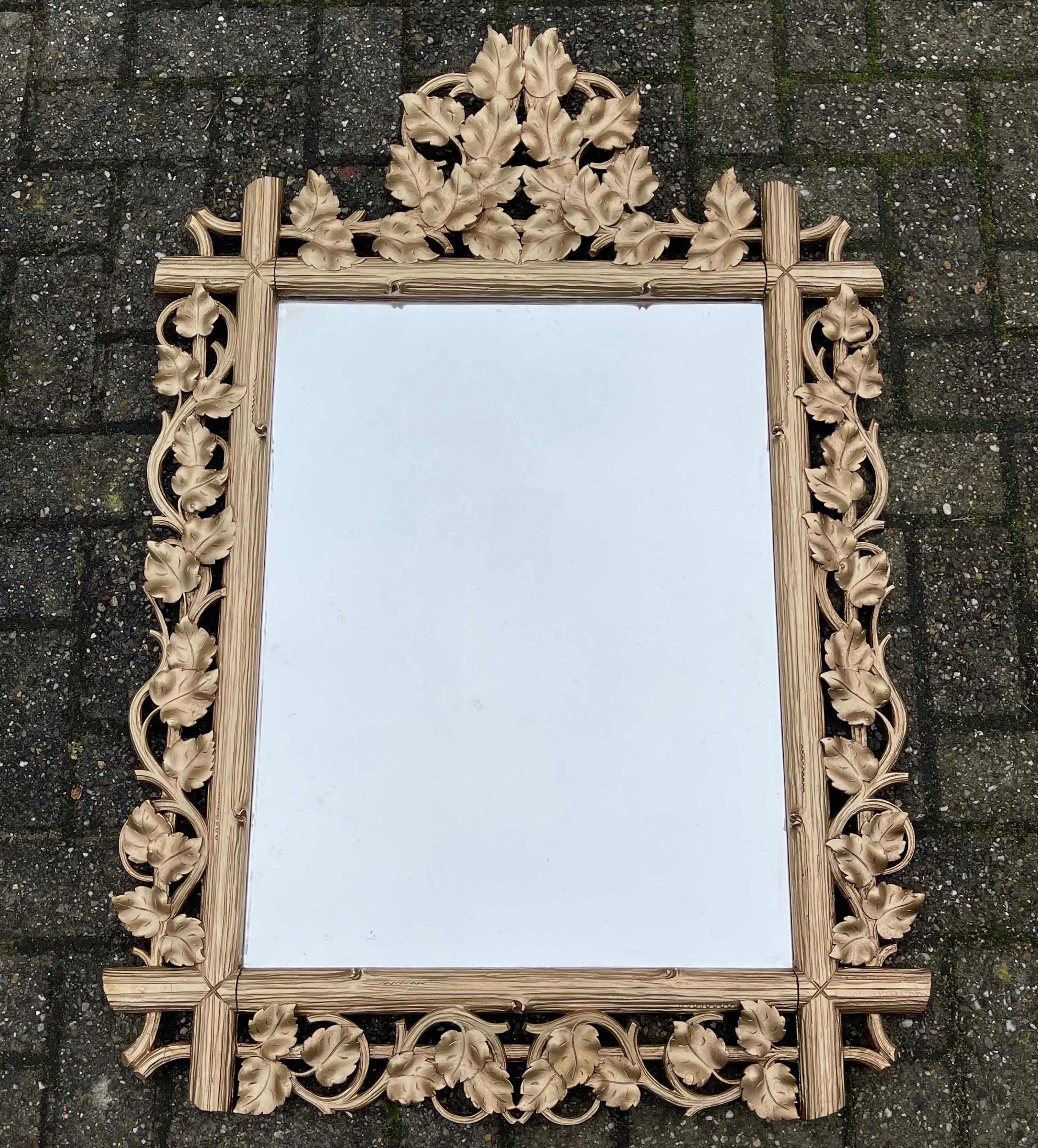 Large Antique Wall Mirror in a Stunning Hand Carved Frame with Branches & Leafs For Sale 10