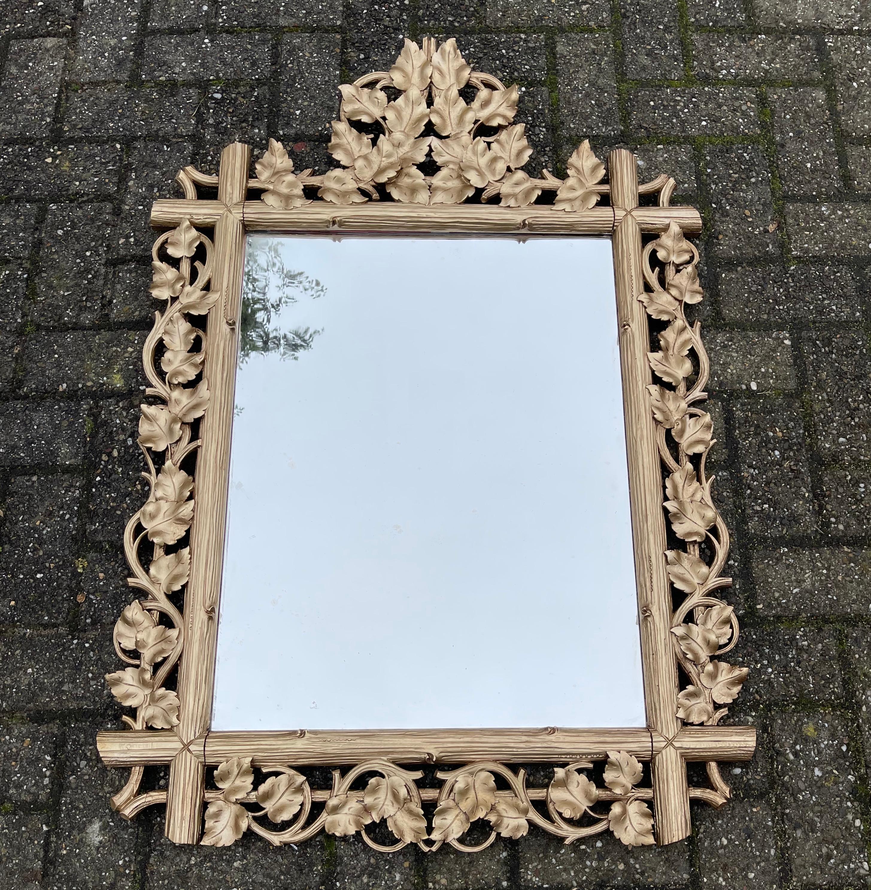 Large Antique Wall Mirror in a Stunning Hand Carved Frame with Branches & Leafs For Sale 11