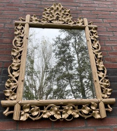 Large Antique Wall Mirror in a Stunning Hand Carved Frame with Branches & Leafs