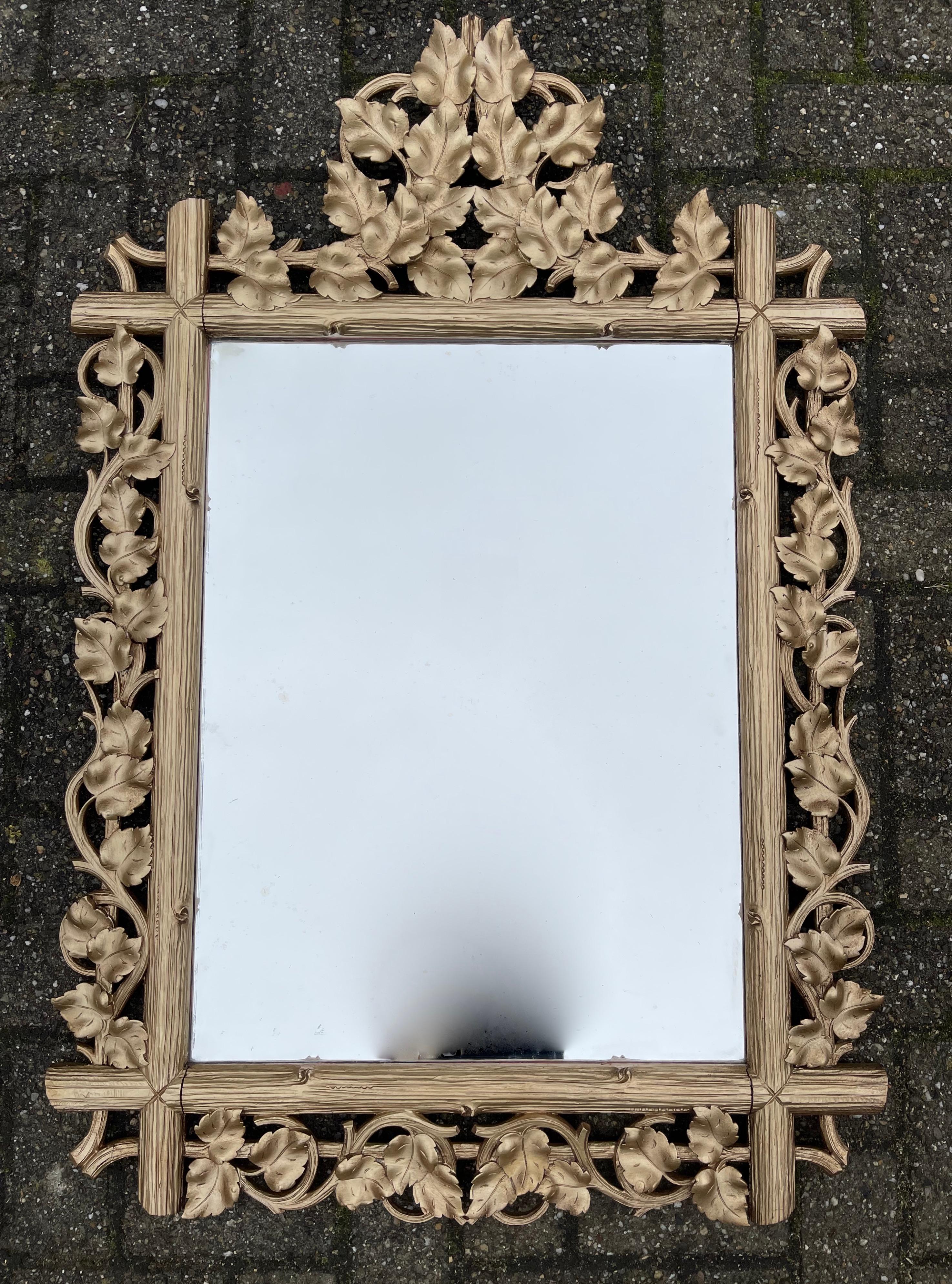 Large Antique Wall Mirror in a Stunning Hand Carved Frame with Branches & Leafs For Sale 12