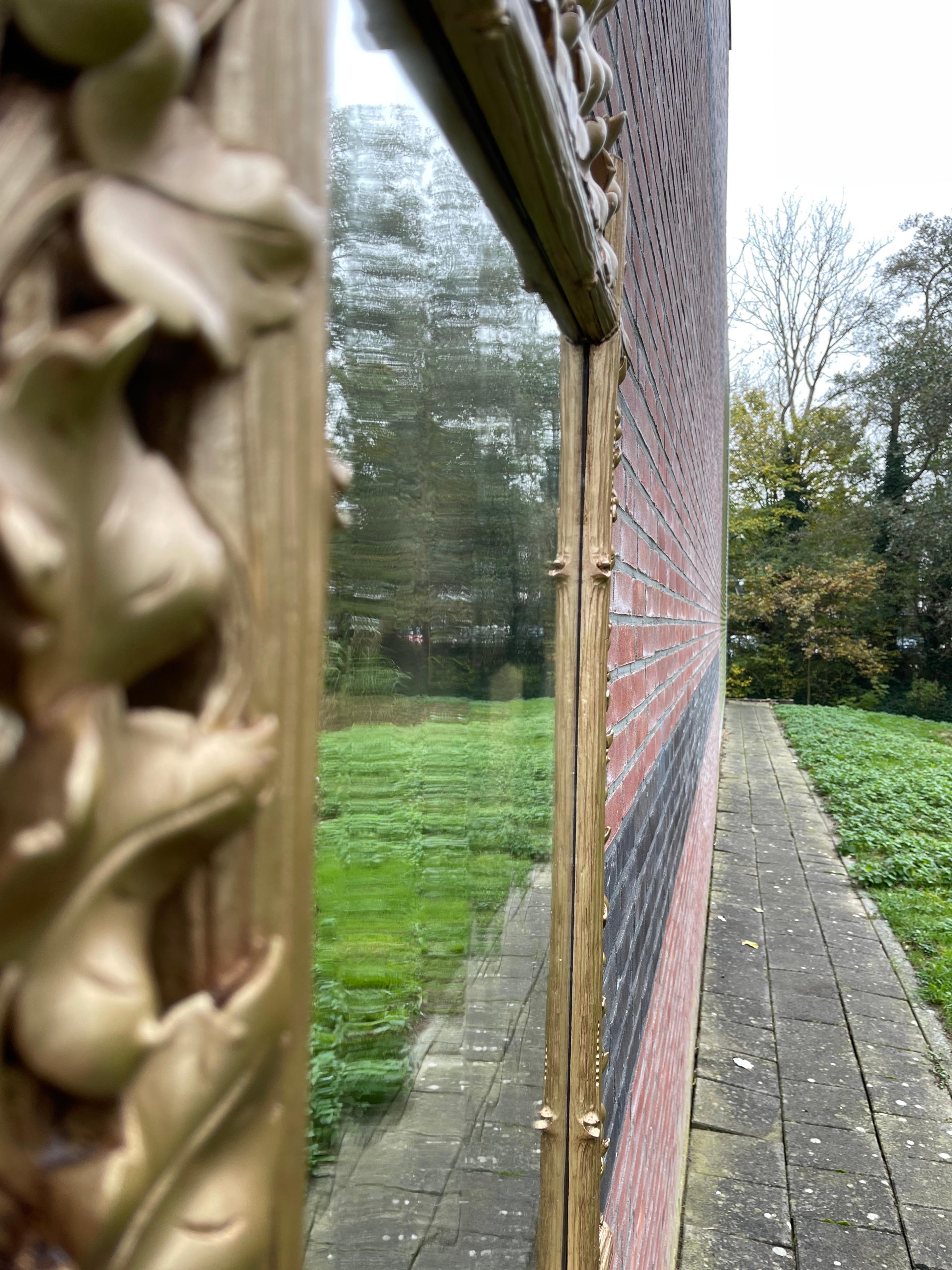 Victorian Large Antique Wall Mirror in a Stunning Hand Carved Frame with Branches & Leafs For Sale