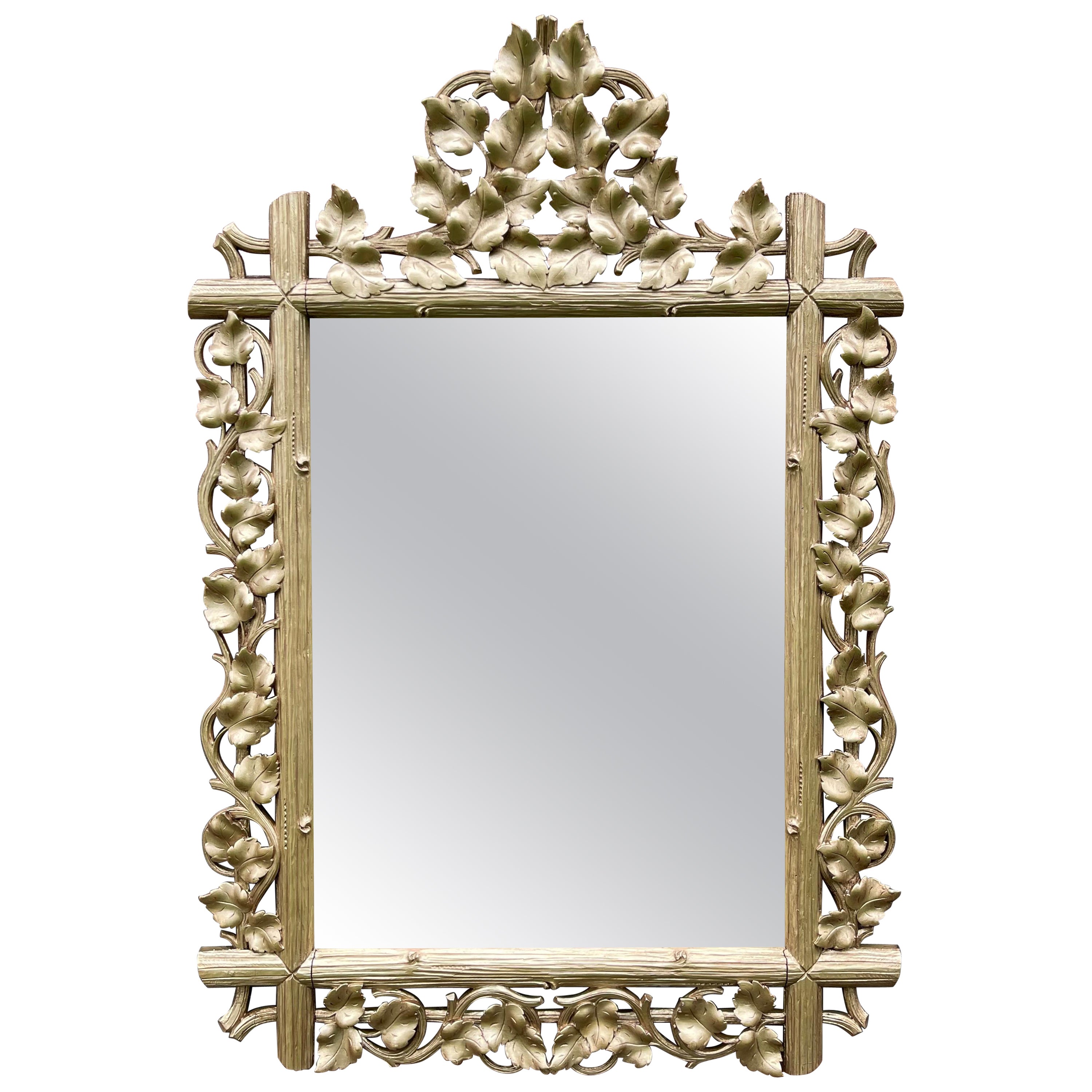 Large Antique Wall Mirror in a Stunning Hand Carved Frame with Branches & Leafs