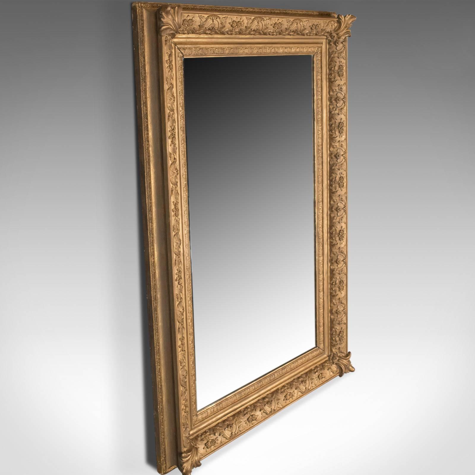 English Large Antique Wall Mirror, Victorian, Gilt Gesso Frame, Overmantel, circa 1880