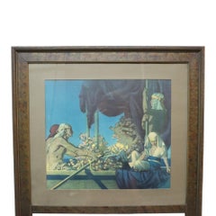 Large Antique Wall Mirror With Maxfield Parrish Print Insert “Cleopatra" c1920