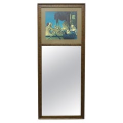 Large Antique Wall Mirror With Maxfield Parrish Print Insert “Cleopatra" c1920