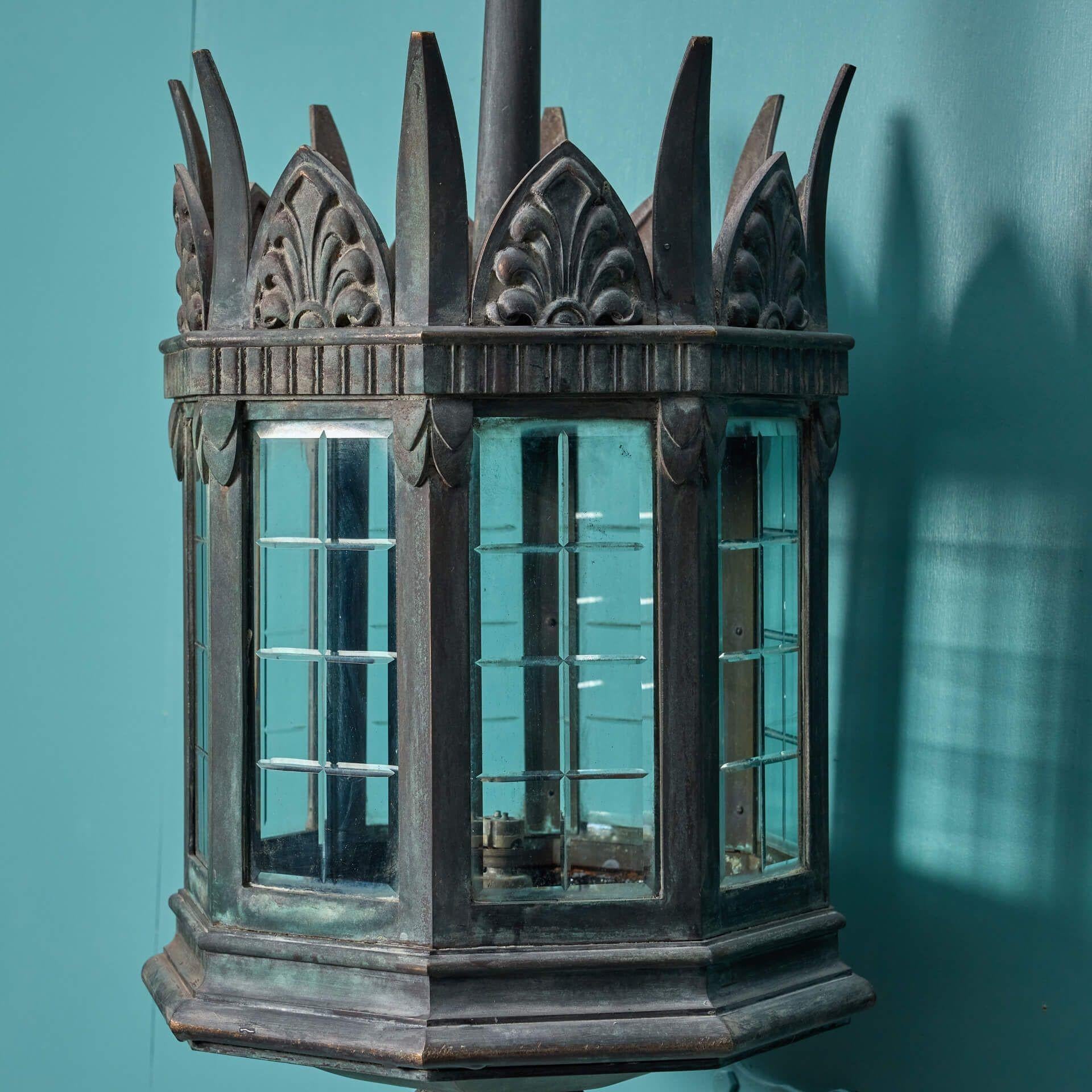 Large Antique Wall Mounted Bronze Lantern For Sale 2