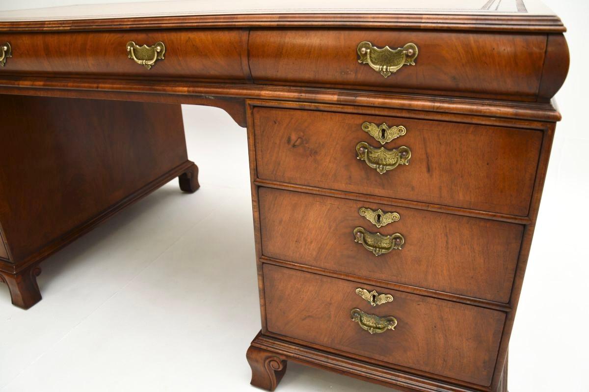 Large Antique Walnut Leather Top Partners Desk 4