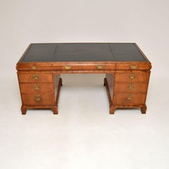 Large Antique Walnut Leather Top Partners Desk