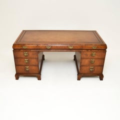 Large Antique Walnut Leather Top Partners Desk